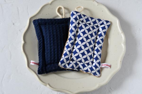 Spülschwamm, Scheuerschwamm, 2er Set - "Muster blau-weiß"